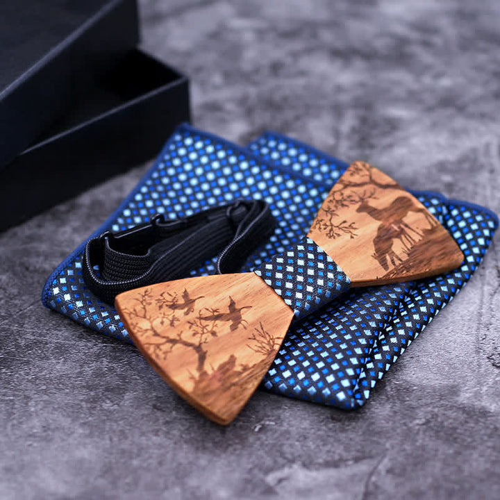 Lot de 3 nœuds papillon fantaisie en bois pour homme en forme d'élan de Noël