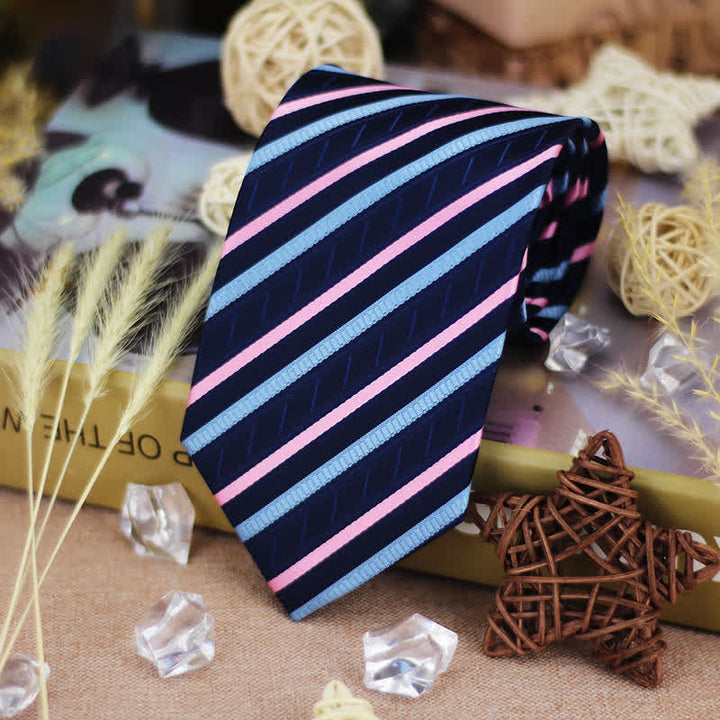 Cravate classique à rayures bleues et roses dégradées pour homme - Bleu et rose - image 0