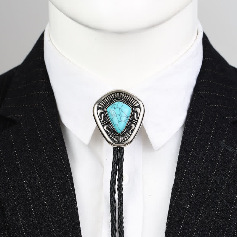 Cravate bolo spéciale géométrique en pierre turquoise bleue en agate