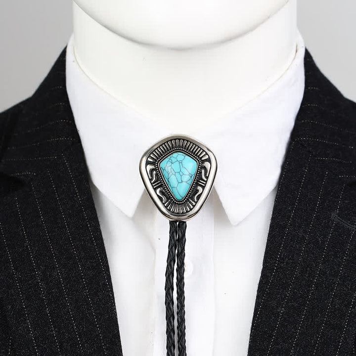 Cravate bolo spéciale géométrique en pierre turquoise bleue en agate
