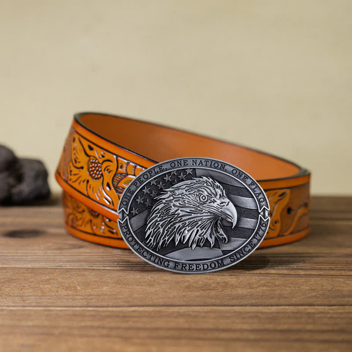 Ceinture en cuir à boucle patriotique pour homme avec drapeau américain et aigle à tête blanche