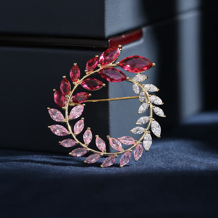 Broche en zircon doré pour femme avec feuilles de blé