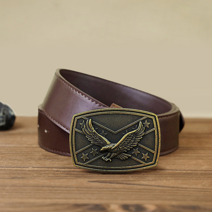 Ceinture en cuir à boucle pour homme avec motif drapeau aigle