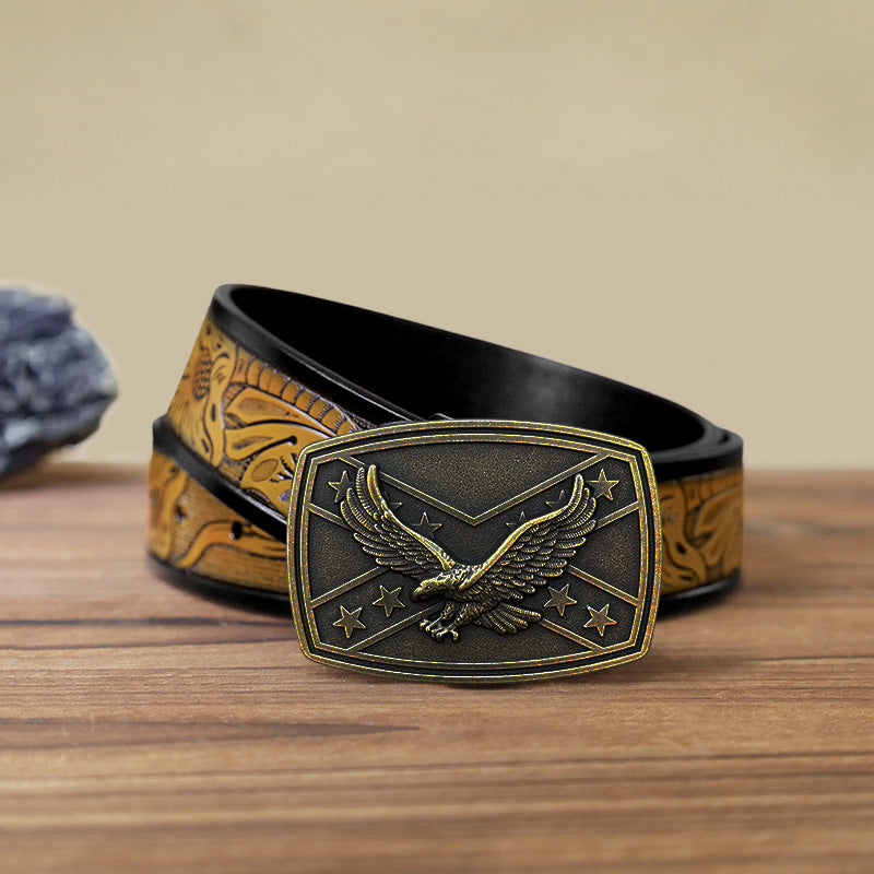 Ceinture en cuir à boucle pour homme avec motif drapeau aigle