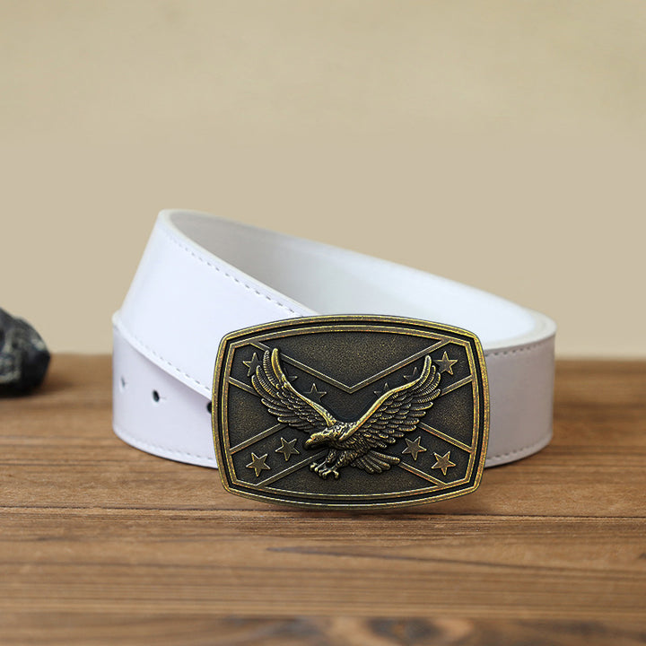 Ceinture en cuir à boucle pour homme avec motif drapeau aigle