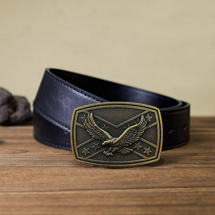 Ceinture en cuir à boucle pour homme avec motif drapeau aigle