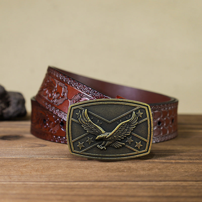 Ceinture en cuir à boucle pour homme avec motif drapeau aigle
