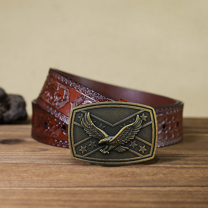 Ceinture en cuir à boucle pour homme avec motif drapeau aigle