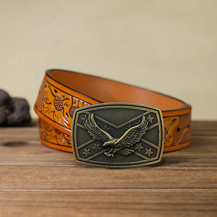 Ceinture en cuir à boucle pour homme avec motif drapeau aigle