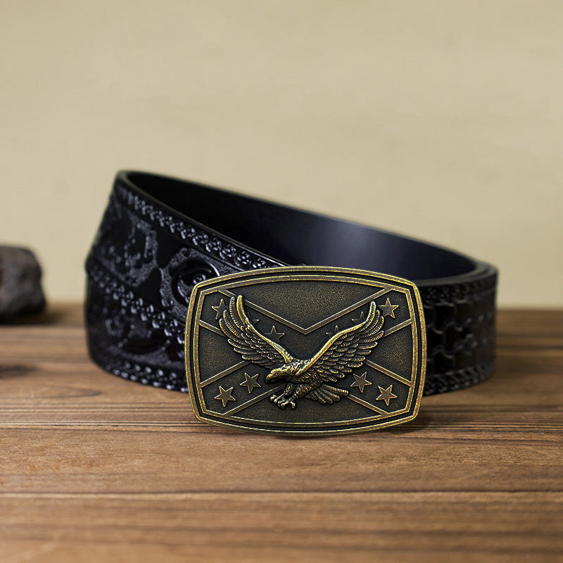 Ceinture en cuir à boucle pour homme avec motif drapeau aigle