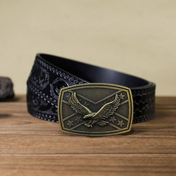 Ceinture en cuir à boucle pour homme avec motif drapeau aigle