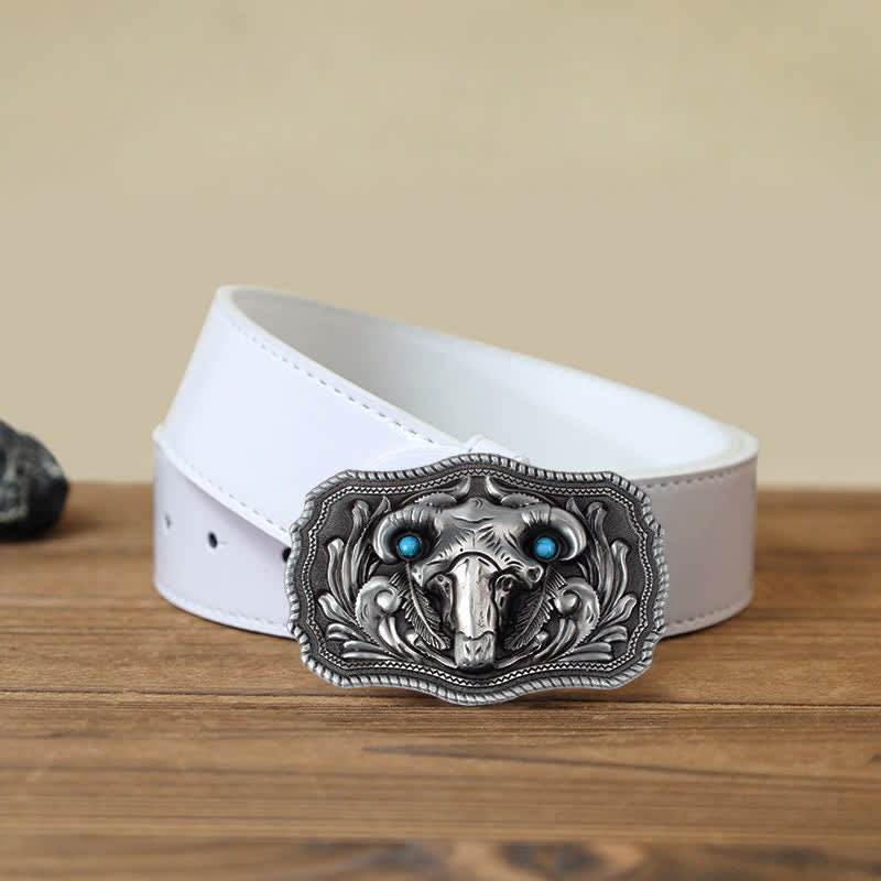 Ceinture en cuir à boucle turquoise pour homme avec tête de mort de chèvre