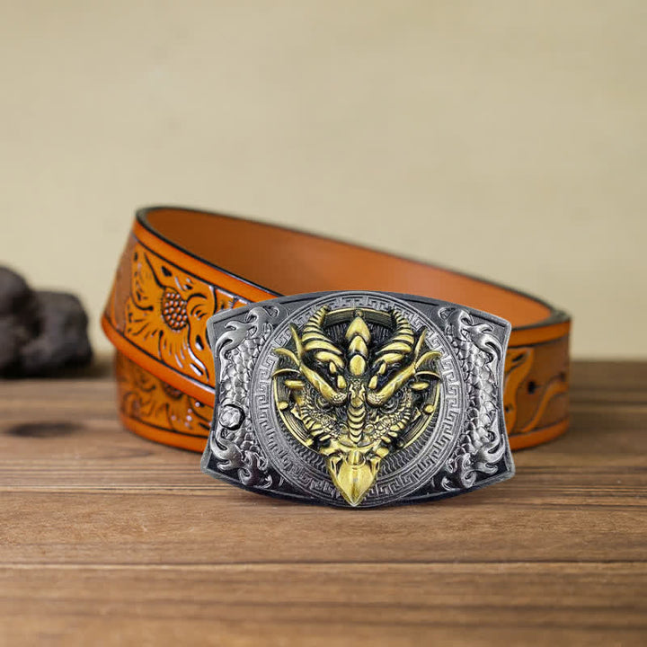 Ceinture en cuir pour homme avec couteau pliant caché et dragon à bec pointu