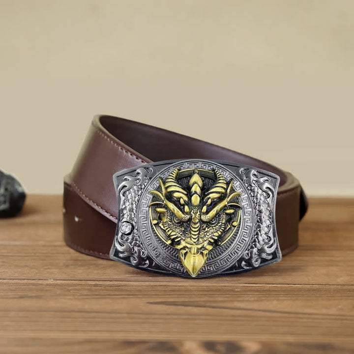 Ceinture en cuir pour homme avec couteau pliant caché et dragon à bec pointu