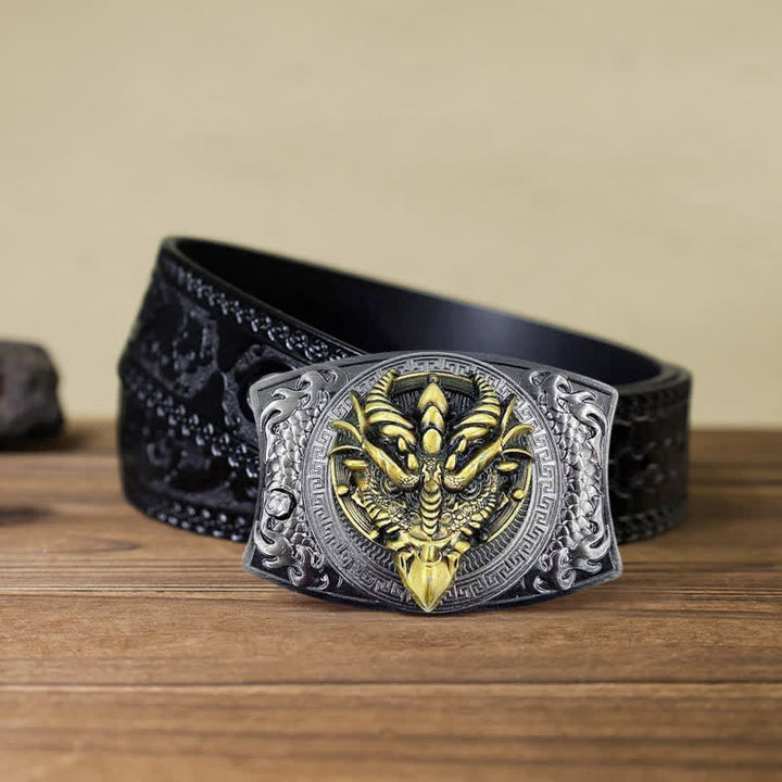 Ceinture en cuir pour homme avec couteau pliant caché et dragon à bec pointu