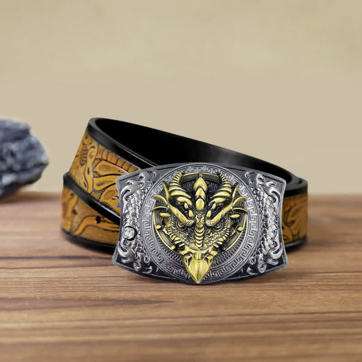 Ceinture en cuir pour homme avec couteau pliant caché et dragon à bec pointu