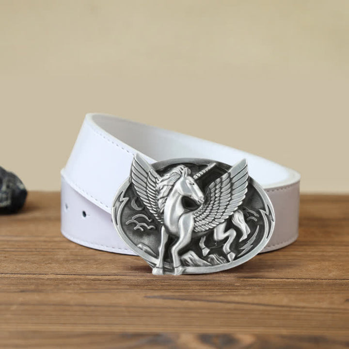 Ceinture en cuir à boucle licorne argentée antique pour homme
