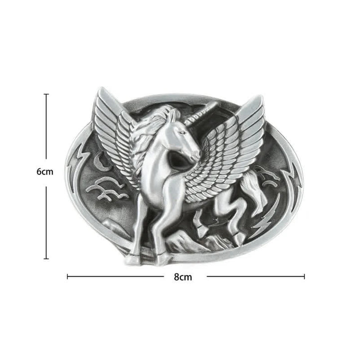 Ceinture en cuir à boucle licorne argentée antique pour homme