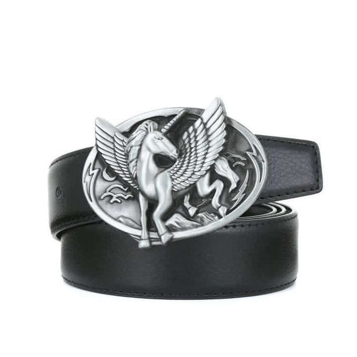 Ceinture en cuir à boucle licorne argentée antique pour homme