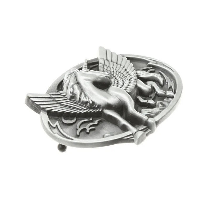 Ceinture en cuir à boucle licorne argentée antique pour homme