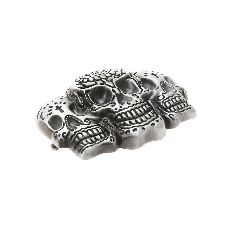 Ceinture en cuir à boucle triple tête de mort pour homme