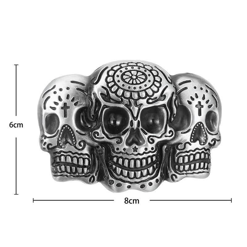 Ceinture en cuir à boucle triple tête de mort pour homme