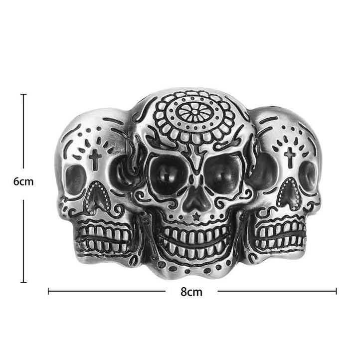 Ceinture en cuir à boucle triple tête de mort pour homme