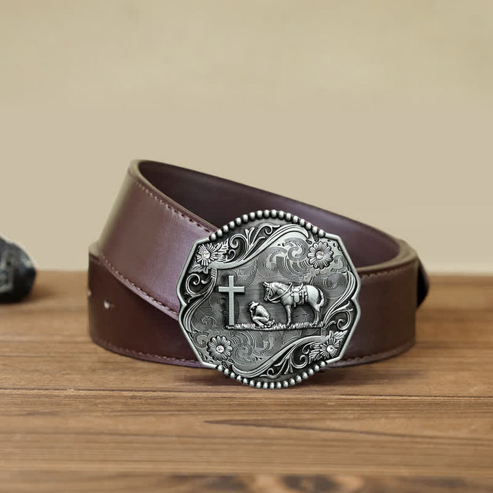 Ceinture en cuir à boucle hexagonale pour prière à genoux pour hommes