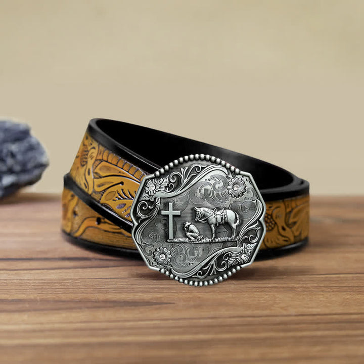 Ceinture en cuir à boucle hexagonale pour prière à genoux pour hommes