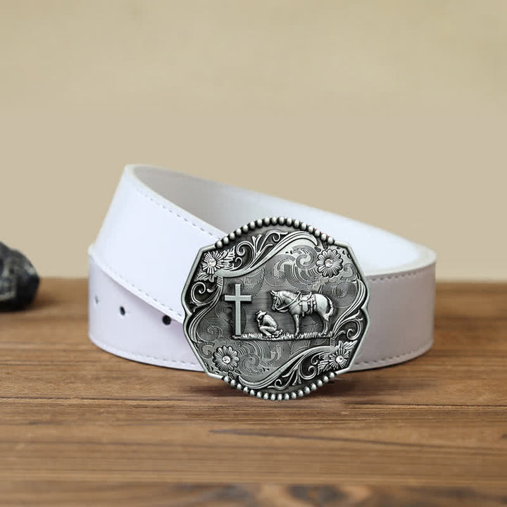 Ceinture en cuir à boucle hexagonale pour prière à genoux pour hommes