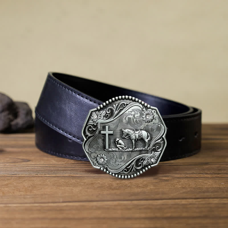 Ceinture en cuir à boucle hexagonale pour prière à genoux pour hommes