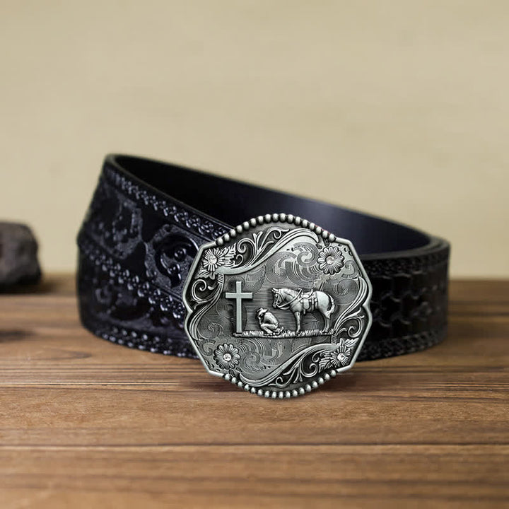 Ceinture en cuir à boucle hexagonale pour prière à genoux pour hommes