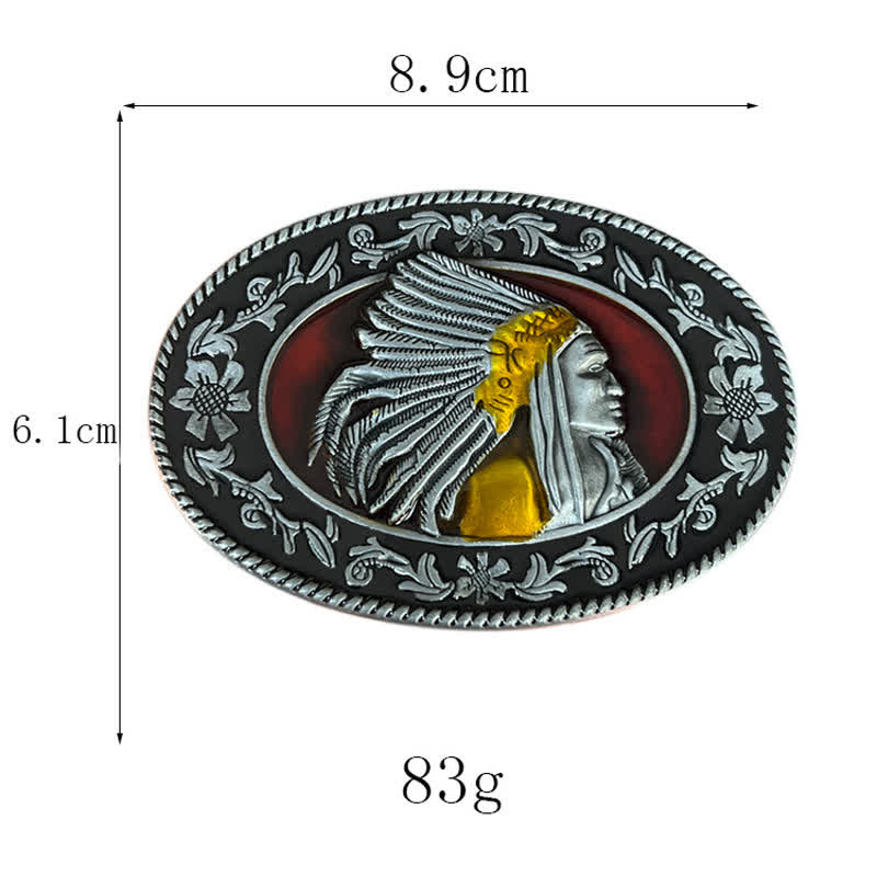 Ceinture en cuir à boucle tribale pour homme avec motif de chef indien