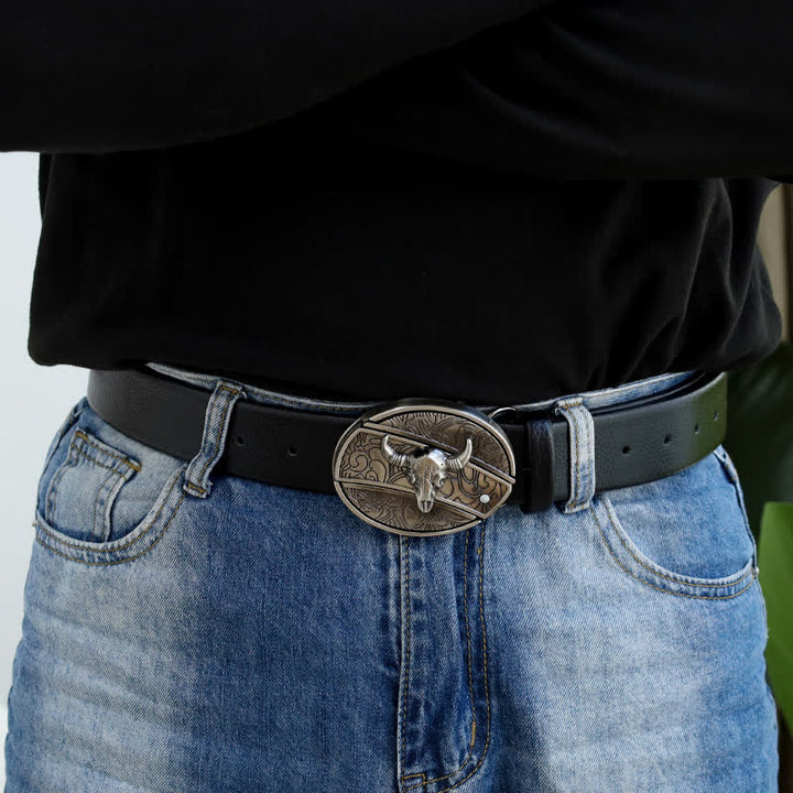 Ceinture en cuir pour homme avec tête de taureau et couteau pliant
