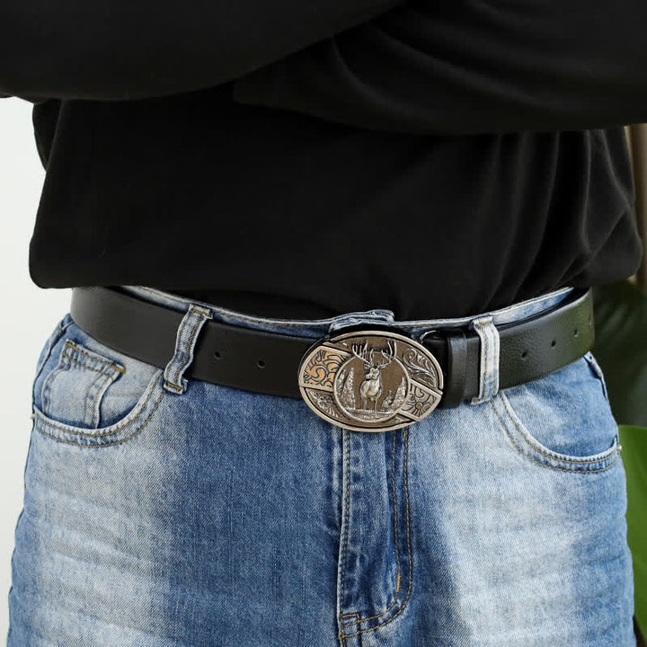 Ceinture en cuir pour homme avec couteau pliant caché en forme de cerf forestier