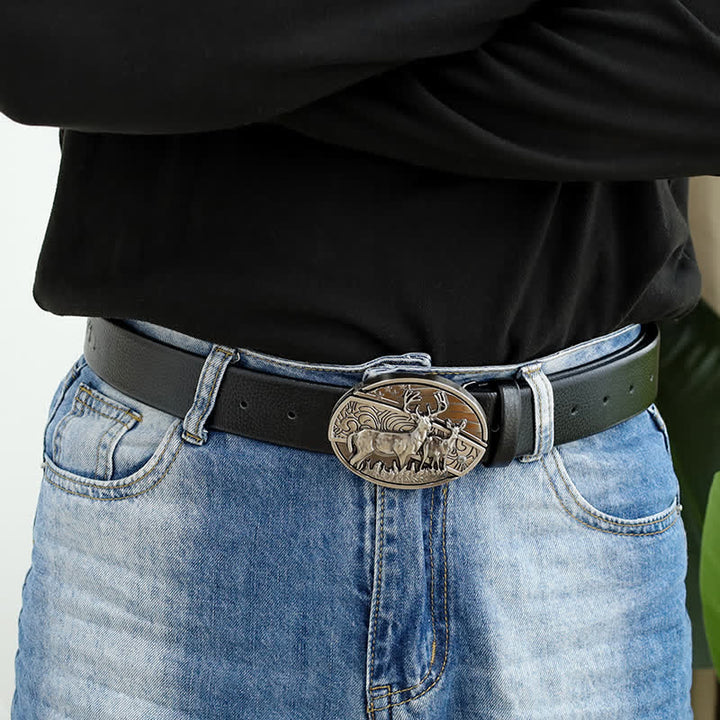 Ceinture en cuir pour homme avec couteau pliant caché et drapeau cerf