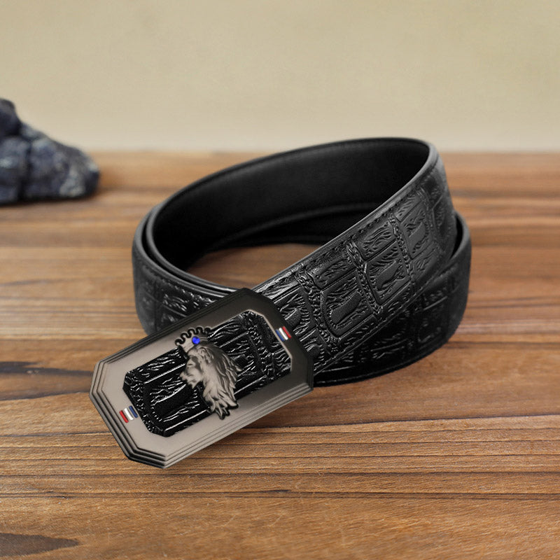 Ceinture en cuir à boucle automatique pour homme avec tête de lion - Gris - Ceinture à motif serpent noir (40) - image 16