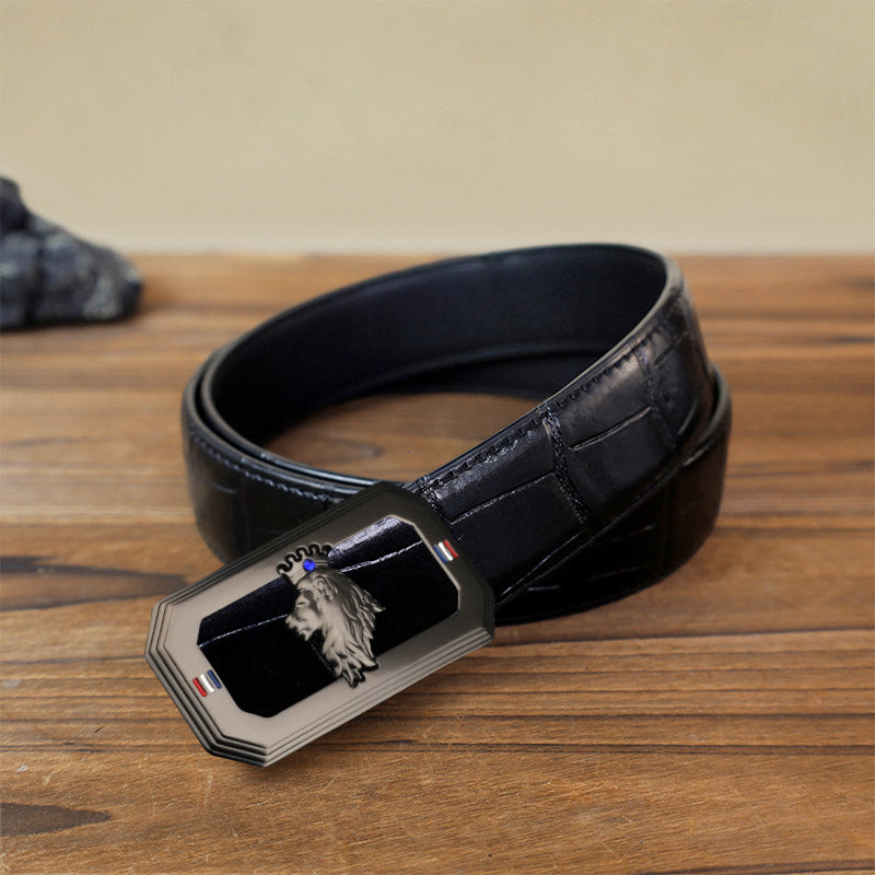Ceinture en cuir à boucle automatique pour homme avec tête de lion - Gris - Ceinture noire à motif crocodile (40) - image 14