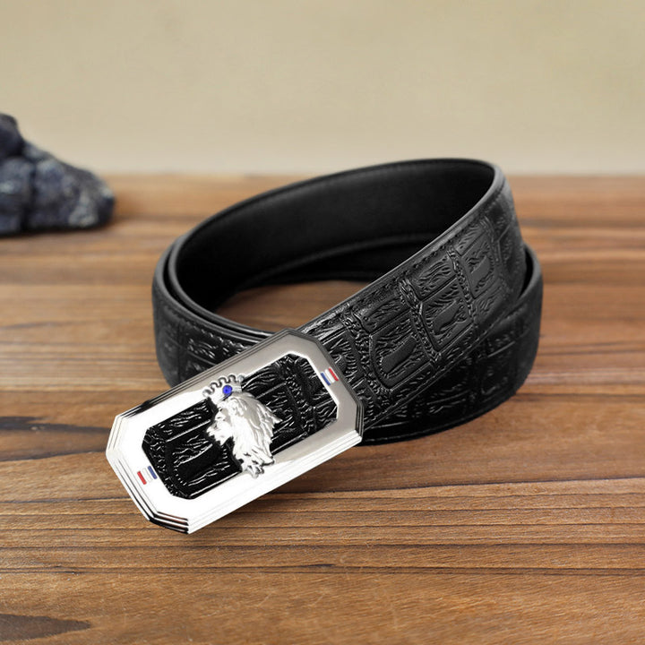 Ceinture en cuir à boucle automatique pour homme avec tête de lion - Argent - Ceinture à motif serpent noir (40) - image 10