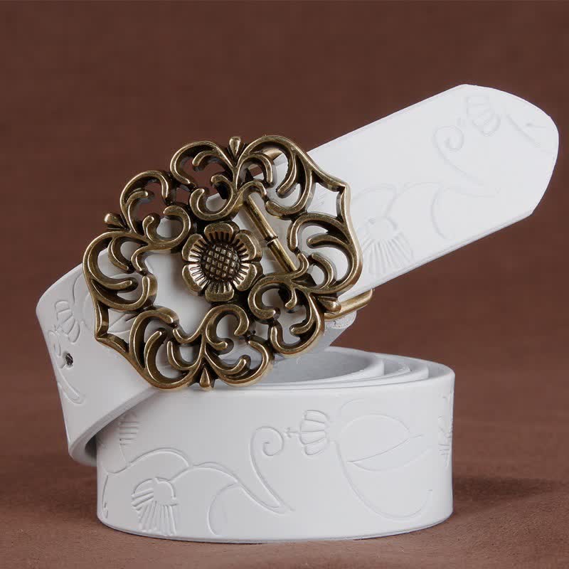 Ceinture en cuir gaufré à boucle creuse vintage pour femme