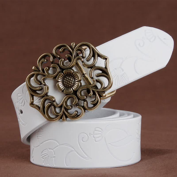 Ceinture en cuir gaufré à boucle creuse vintage pour femme