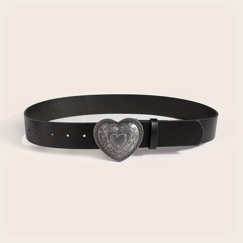 Ceinture en cuir gravé floral en forme de cœur pour femme