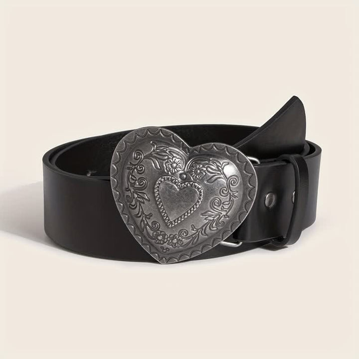 Ceinture en cuir gravé floral en forme de cœur pour femme