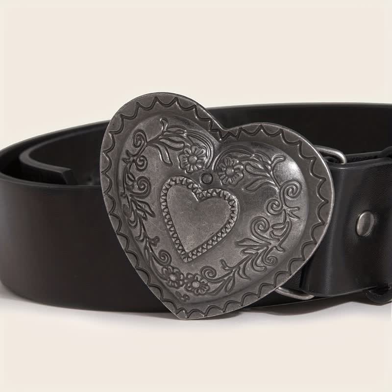 Ceinture en cuir gravé floral en forme de cœur pour femme