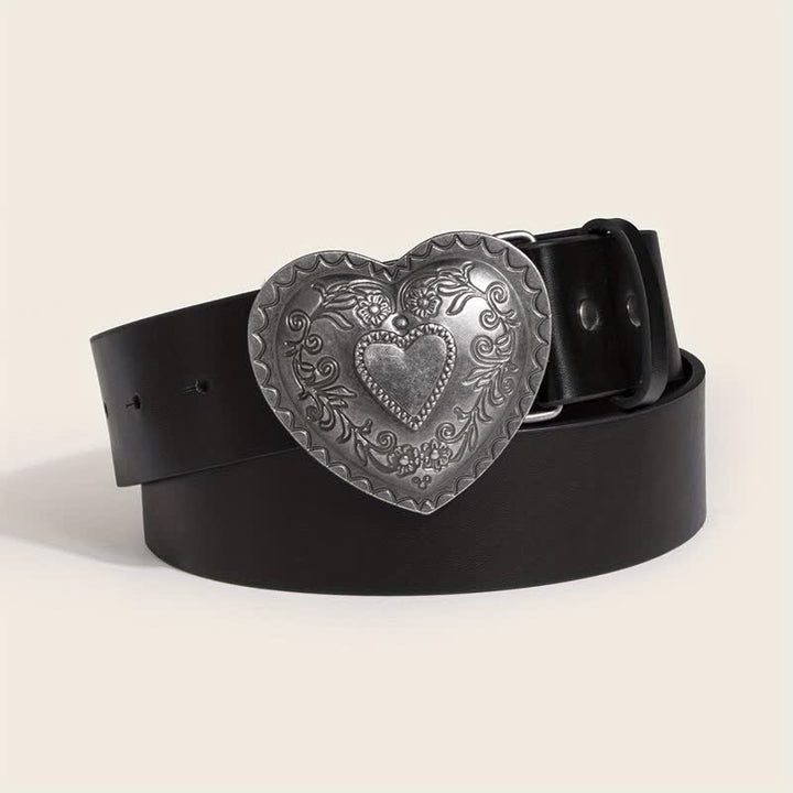 Ceinture en cuir gravé floral en forme de cœur pour femme