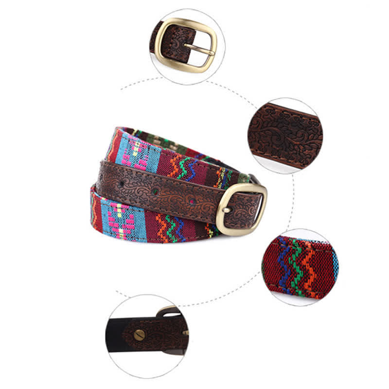 Ceinture en cuir ethnique avec broderie aztèque pour femme