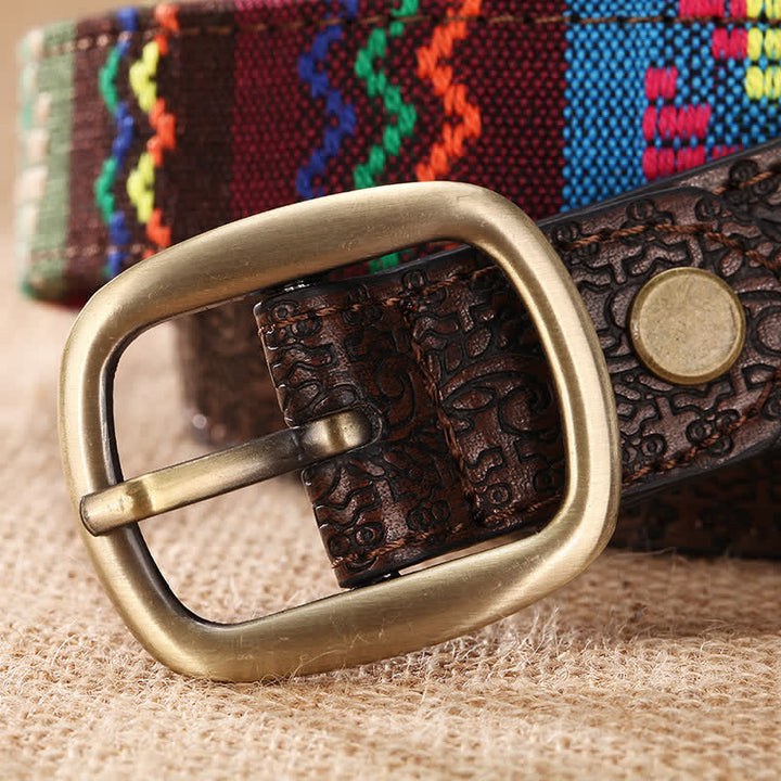 Ceinture en cuir ethnique avec broderie aztèque pour femme