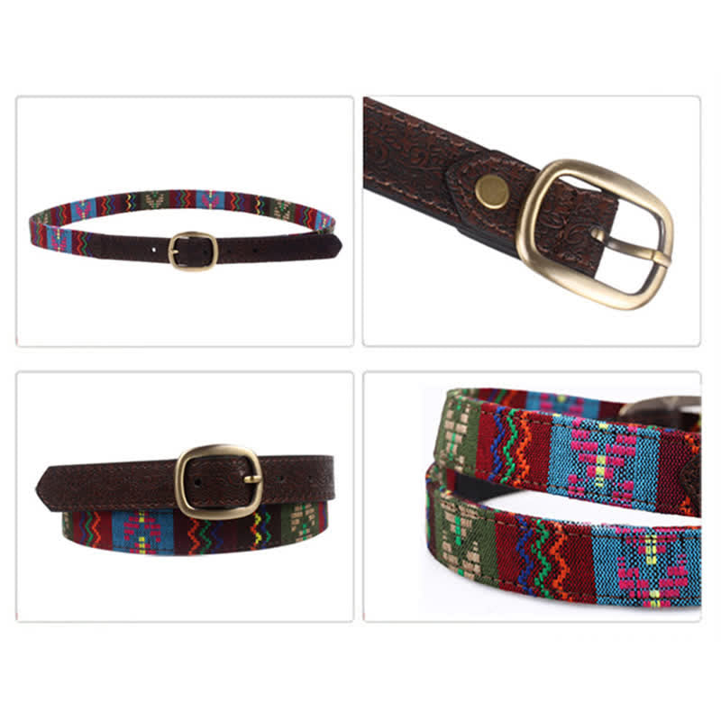 Ceinture en cuir ethnique avec broderie aztèque pour femme
