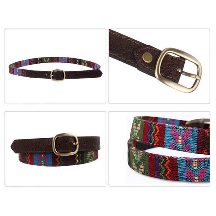 Ceinture en cuir ethnique avec broderie aztèque pour femme