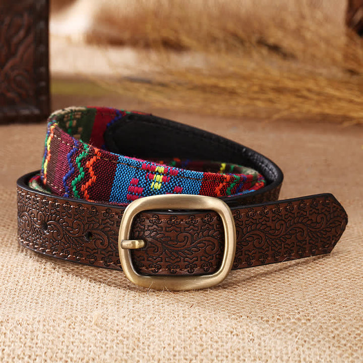 Ceinture en cuir ethnique avec broderie aztèque pour femme